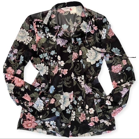 Vintage Sheer blouse 70s Lady Arrow floral‎ Top blouse - Picture 6 of 6